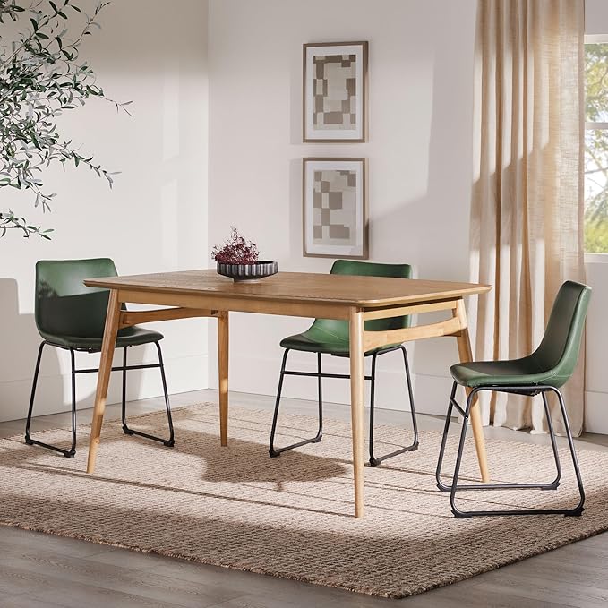 Walker Edison Mid-Century Modern Solid Wood Tapered-Leg Dining Table, 59 Inch, English Ash