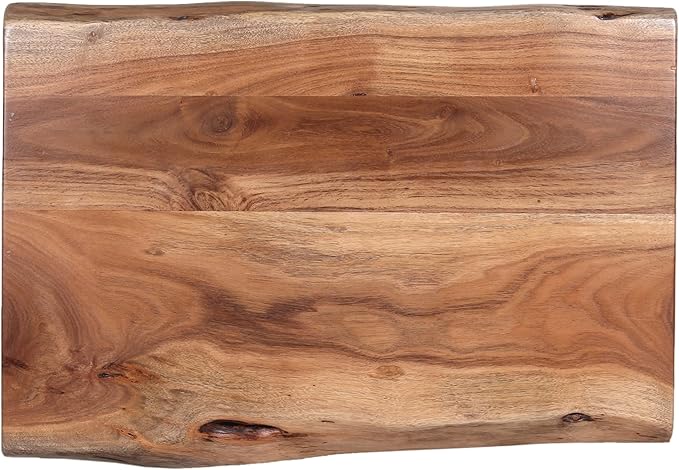 Alaterre Furniture Natural Live Edge End Table - 15” x 20” x 27” Acacia Wood Side Table with Metal Hairpin Legs and Protective Floor Pads - Mid Century Modern Living Room Furniture (Natural)
