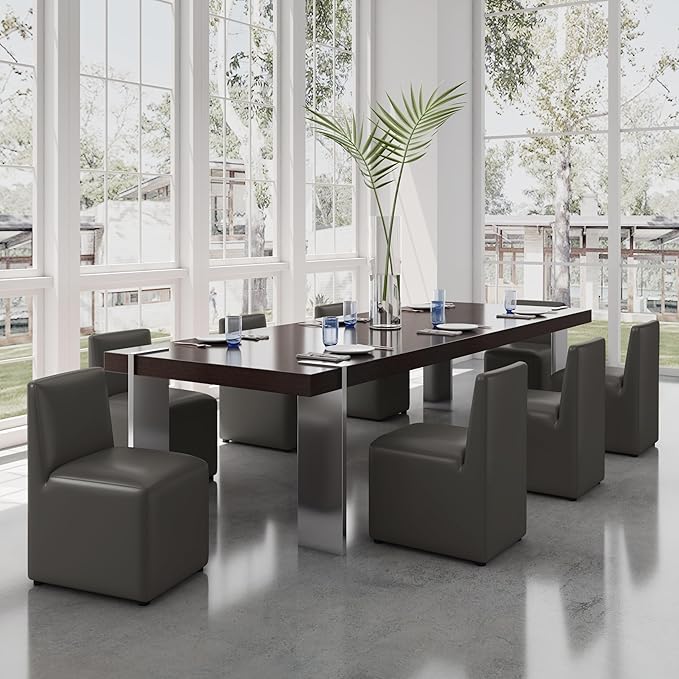 Manhattan Comfort Anna Square Modern Dining Chair with Head to Toe Faux Leather Upholstery and Plastic Foot Padding, Luxury Accent Furniture, Set of 1, Pewter