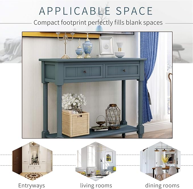 Merax Daisy Series Entryway Table with Storage Drawers and Bottom Shelf Navy
