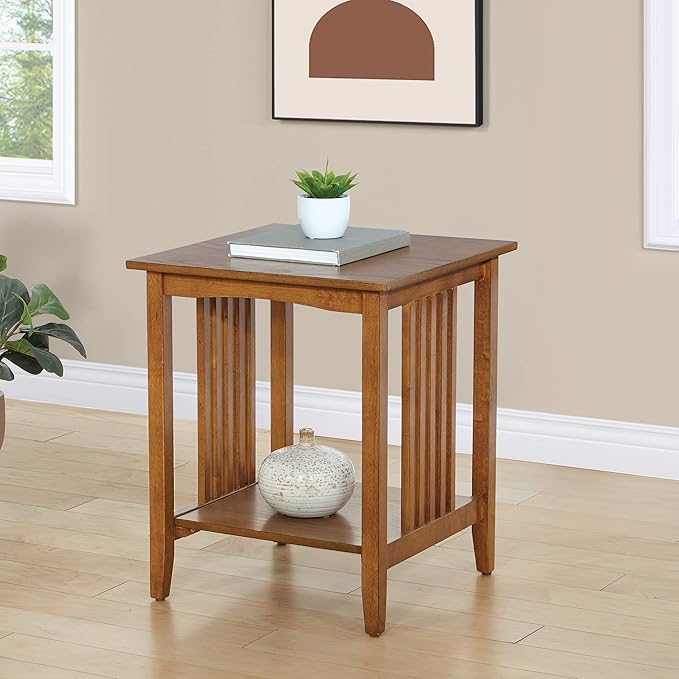 OSP Home Furnishings Sierra Side Table with Lower Storage Shelf and Mission Style Side Panels, Ash Brown