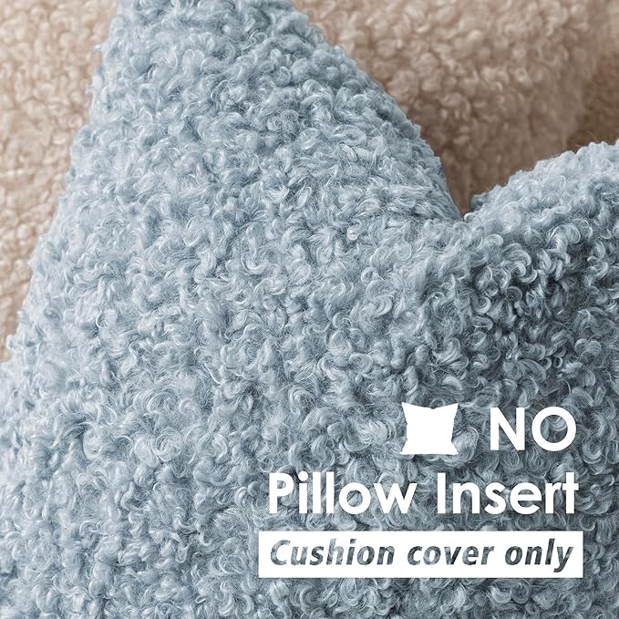 Foindtower 2 Pieces 18x18 Inch Misty Blue,Faux Fur Throw Pillow Cover Accent Sherpa Furry Pillow Covers Fuzzy Soft Pillowcases Cozy Sheepskin Decorative Fleece Cushion Case for Bed Couch Living Room