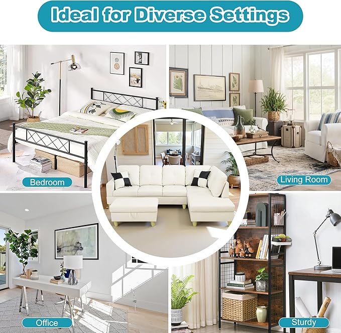 Couches for Living Room Faux Leather L Shaped Couch Comfy 3 Pieces Sectional Sofa with Chaise, Ottoman with Storage for Office and Small Apartment, White