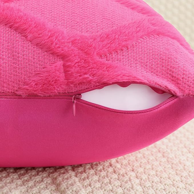 decorUhome Throw Pillow Covers 12x20 Inch Set of 2, Soft Plush Faux Fur Wool Lumbar Hot Pink Couch Pillow Covers, Decorative Neutral Pillow Cases for Bed Sofa Living Room Home Decor