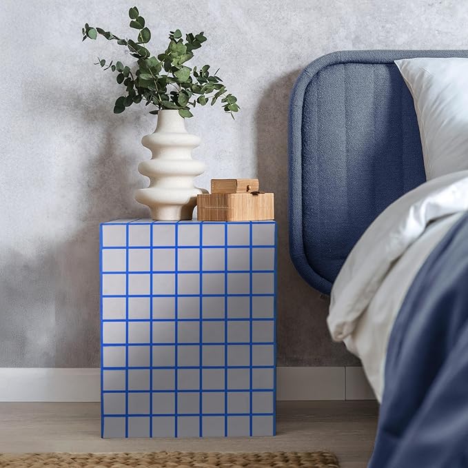 JONATHAN Y END2000B Callista 18" Modern Bohemian Ceramic Tiled Rectangle End Table, Side Table, Accent Table for Living Room, Bedroom, White/Blue