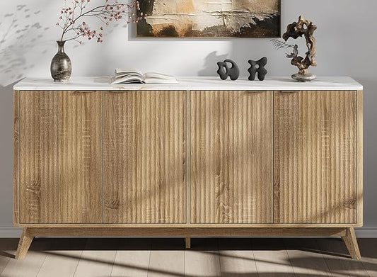 Buffet Cabinet with Storage, Fluted Multifunctional Storage Cabinet with 4 Doors, Sideboard Cabinet with Doors Modern Buffet Table Accent Coffee Bar Console Table,fluted buffet cabinet