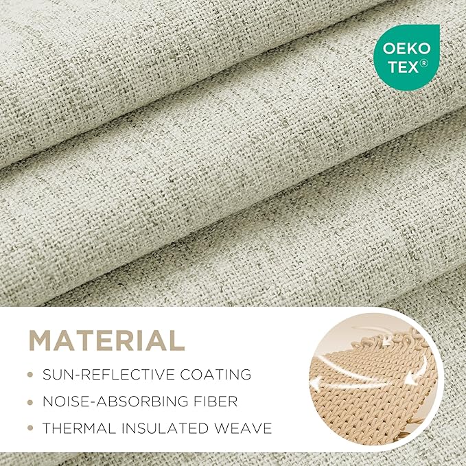 Joydeco 100% Blackout Curtains for Bedroom - Natural Linen Curtains 100" W x 84" L Long, Thermal Insulated 1 Panels Light Beige. Room Darkening Light Blocking Drapes for Living Room