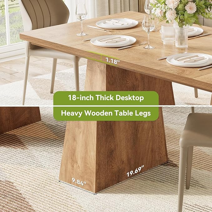 LITTLE TREE Dining Table for 6 People, Wooden Table, Rectangle Furniture with Heavy Duty Legs, Modern Kitchen Table for Home, Dining Room, Oak