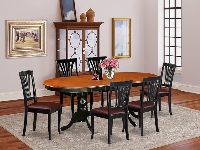 East West Furniture PLAV7-BCH-LC 7 Piece Dining Table Set Consist of an Oval Dinner Table with Butterfly Leaf and 6 Faux Leather Dining Room Chairs, 42x78 Inch, Black & Cherry