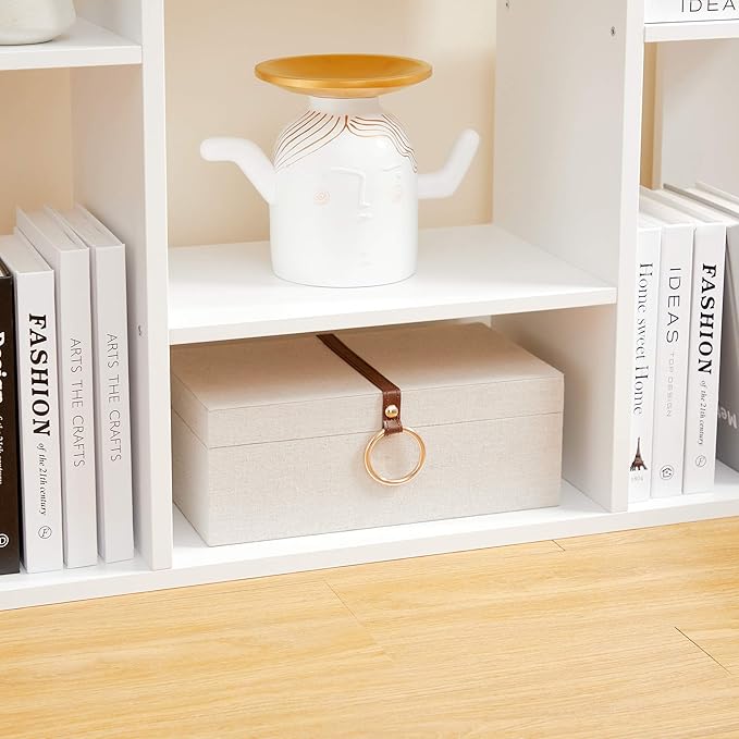 VASAGLE Bookshelf, Tree-Shaped Bookcase with 13 Storage Shelves, Rounded Corners, 9.8”D x 33.9”W x 55.1”H, White ULBC067W01