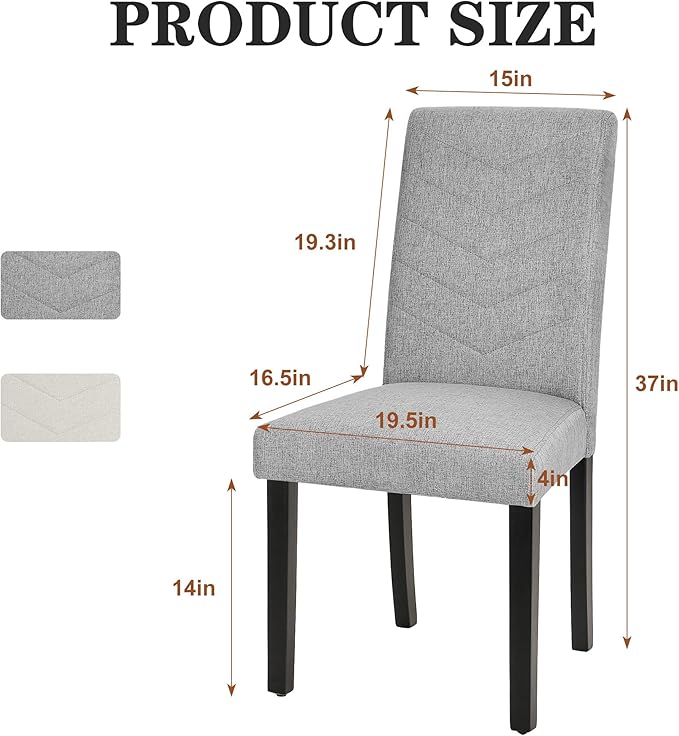 VECELO Upholstered Dining Chairs Set of 4, Fabric Wood Legs High Back for Kitchen Living Room, Light Gray