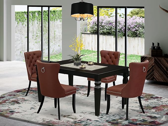 East West Furniture LGDA5-BLK-26 5 Piece Dining Table Set Includes a Rectangle Wooden Table with Butterfly Leaf and 4 Polyester Fabric Parson Chairs, 42x84 Inch, Black