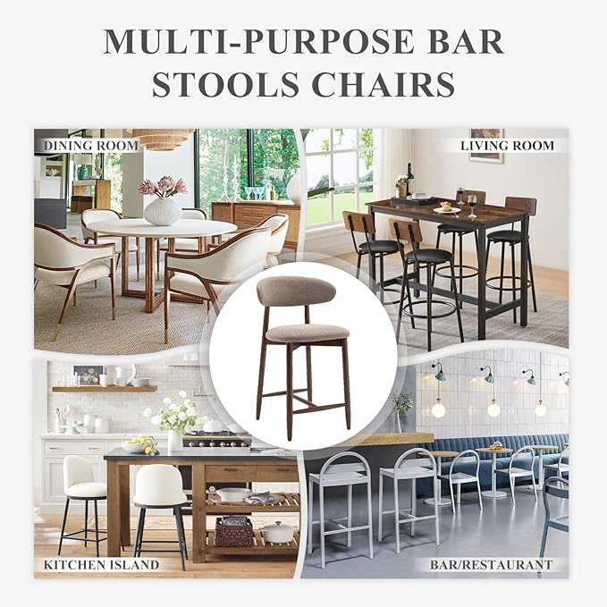 COLAMY Bar Stools Set of 2, Counter Height Barstools, Upholstered Counter Stools with Wood Legs for Kitchen Island Dining Room, Camel