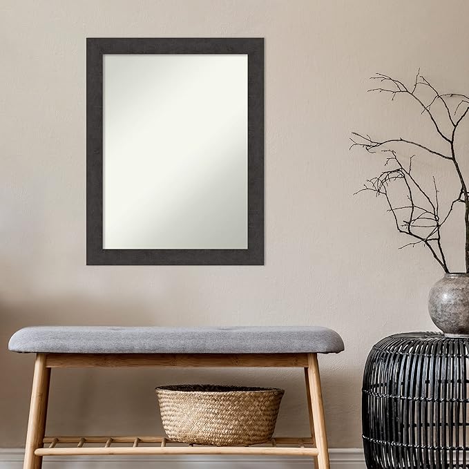 Amanti Art Brown Bathroom Mirror for Over Sink, 30x24 Rustic Plank Espresso Rectangle Vanity Mirror, Medium Country Rustic Frame, Hangs Horizonally and Vertically, Bathroom Wall Decor, Non-Beveled