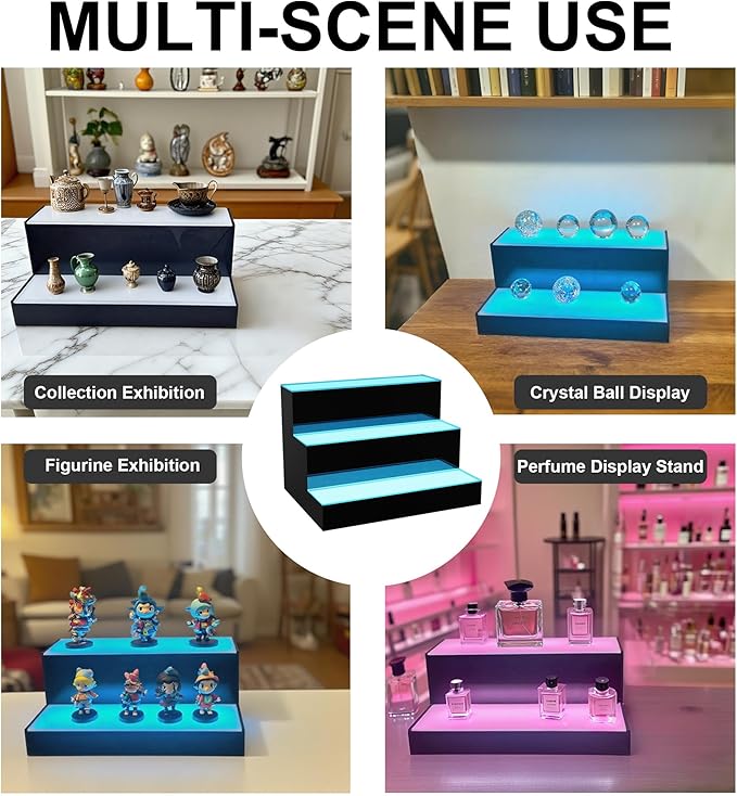 MESAlLUP Acrylic 30 Inch 2 Tier High Light LED Liquor Bottle Display Shelf with Remote Control, Mulit Color Lighting for Home Mini Bars, Restaurants, Party, 2 Year Warranty(Without Power Bank)