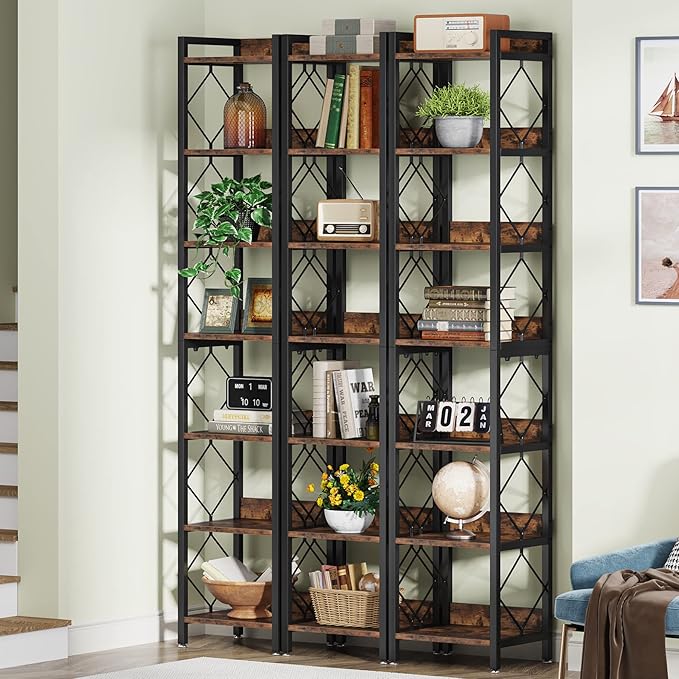 Tribesigns 78.7 Inch Extra Tall Narrow Bookshelf, 7-Tier Skinny Bookcase for Small Spaces, Freestanding Display Shelves, Multifunctional Corner Storage Organizer for Home Office, Rustic Brown