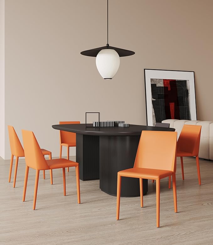 Manhattan Comfort Paris Modern Saddle Leather Dining Chairs, Metal Frame, Comfortable Padded Seat, Fully Assembled Kitchen Accent Furniture, Set of 2, Set of 2, Coral