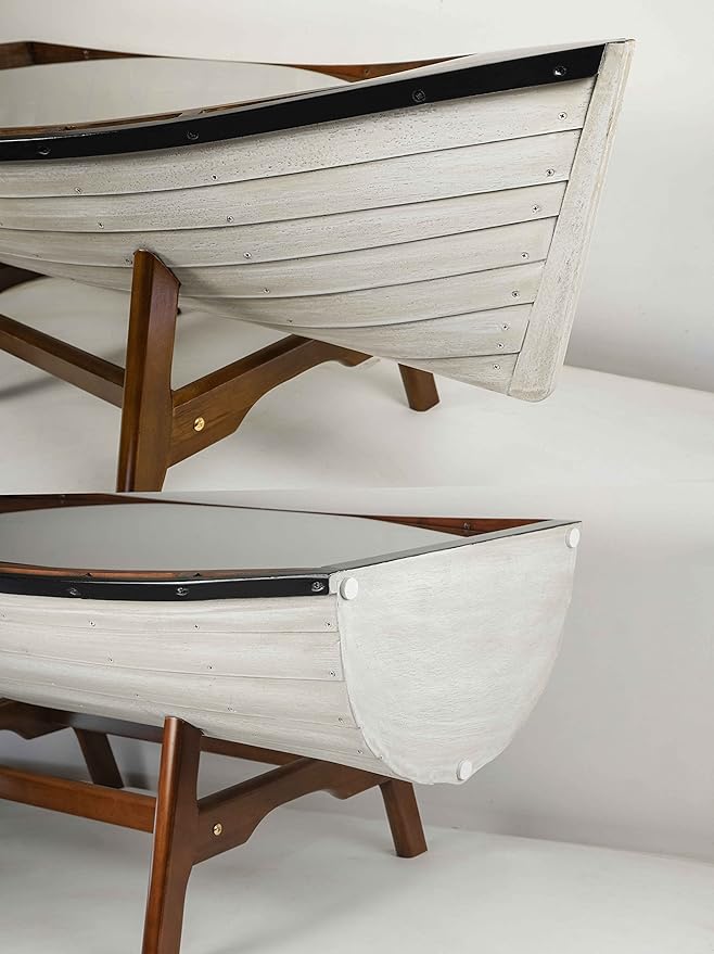 SAILINGSTORY Wooden Boat Coffee Table Boat Bookshelf Coastal Coffee Table Nautical Bookcase Lake House Decor Beach House Decor