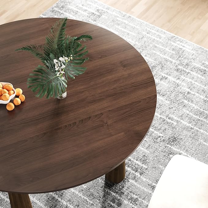 Casaphoria 52" Round Dining Table, Kitchen Table for 6 with Arc-Shaped Edge Top and Cylindrical Legs, Easy Assembly for Living Room, Dining Room, Walnut