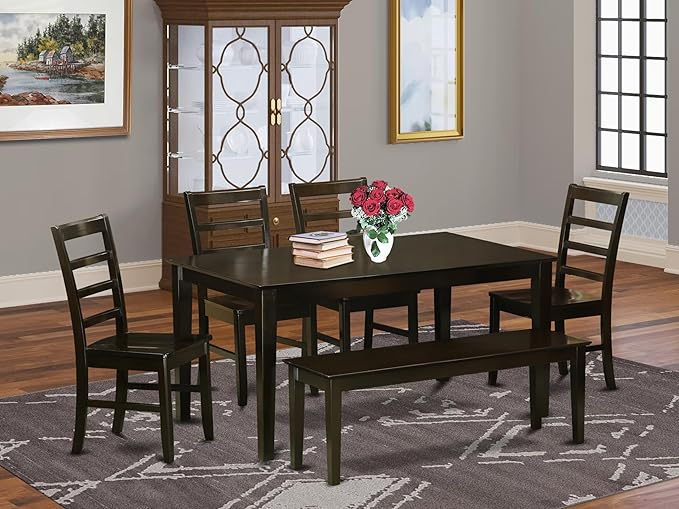 East West Furniture CAPF6-CAP-W 6 Piece Dining Table Set Contains a Rectangle Wooden Table and 4 Dining Room Chairs with a Bench, 36x60 Inch, Cappuccino