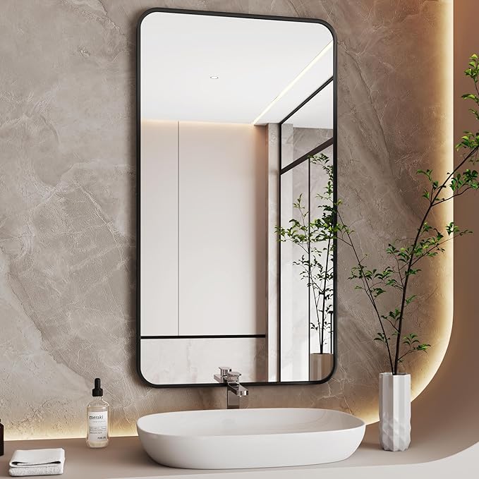 Black Vanity Mirror,30x55 Black Bathroom Mirror, Large Bathroom Mirror,Espejo para baño,Bathroom Mirrors for Over Sink,Restroom Mirror