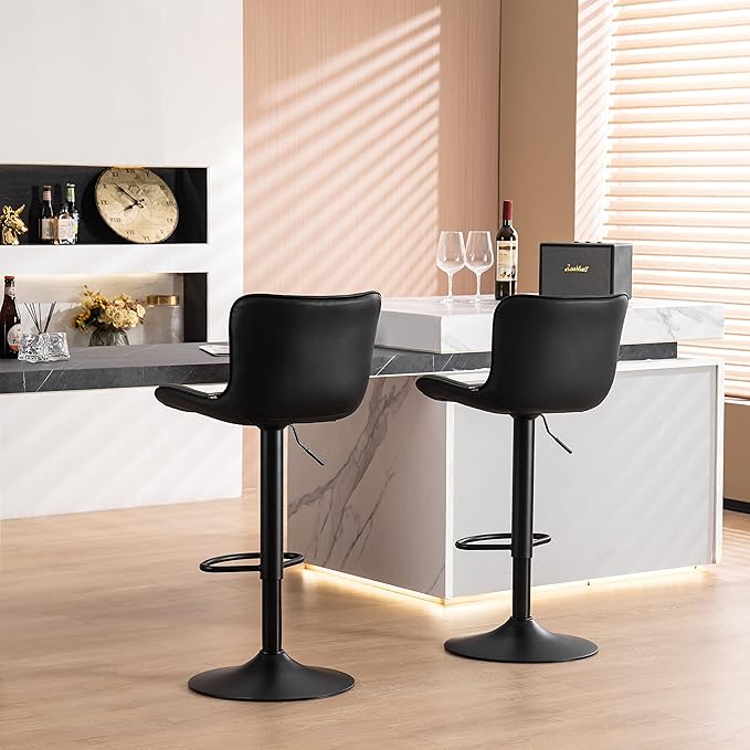 YOUNUOKE Bar Stools Set of 2 Black Barstools Adjustable Counter Height Stools 24 inch Swivel Modern Bar Stool with Back for Kitchen Island