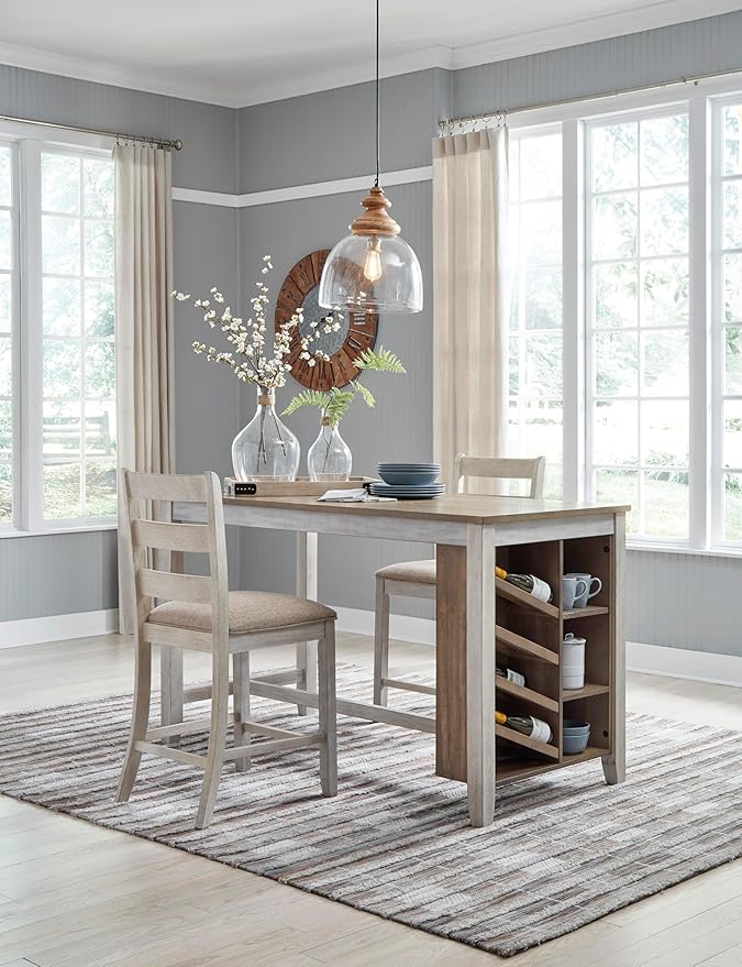 Signature Design by Ashley Skempton 24" Counter Height Upholstered Barstool, Set of 2, Antique White