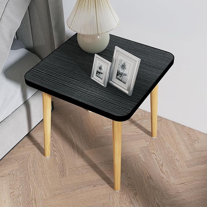 Simple End Table,Modern Side Table with 4 Solid Wood Sturdy Legs for Living Room,Nightstand Bedside Table for Bedroom Balcony (Black)