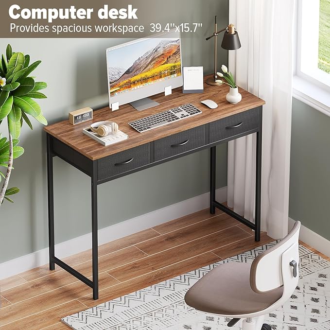 WOHOMO Computer Desk with Drawers, 39.3 Inch Bedroom Desk with Storage, Home Office Desk for Room Spaces, Modern Work Writing Study Tables, Rustic