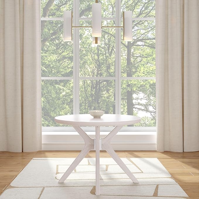 Plank+Beam Verso Round Dining Table, 38 Inch Solid Wood Kitchen & Dining Room Table, Minimalist Table for Dining Room, Kitchen Dinner Table, Coastal White