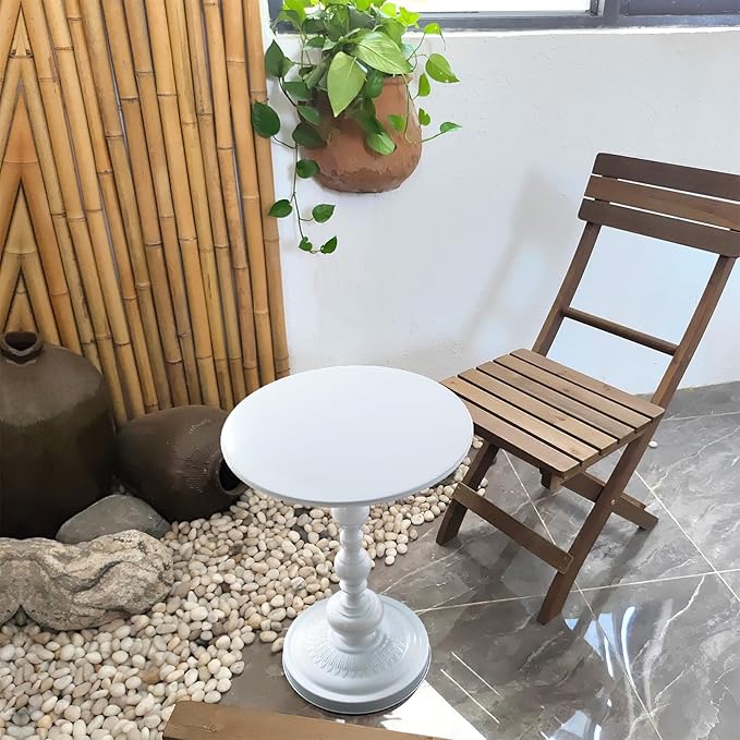 Benkyo White Round End Side Table Modern Metal Pedestal Spindle Side Tables for Living Room Bedroom，White