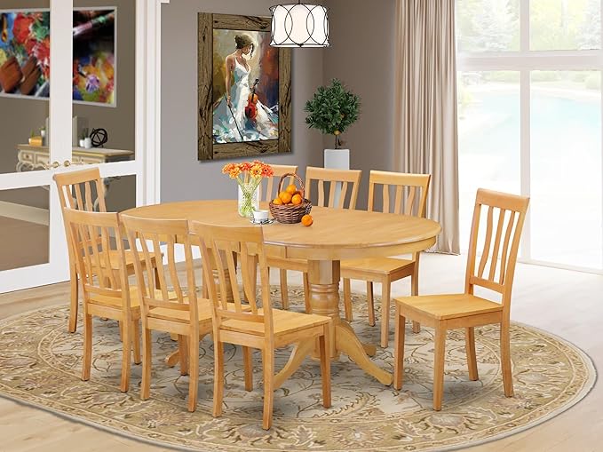 East West Furniture VAAN9-OAK-W 9 Piece Modern Dining Table Set Includes an Oval Wooden Table with Butterfly Leaf and 8 Dining Room Chairs, 40x76 Inch, Oak