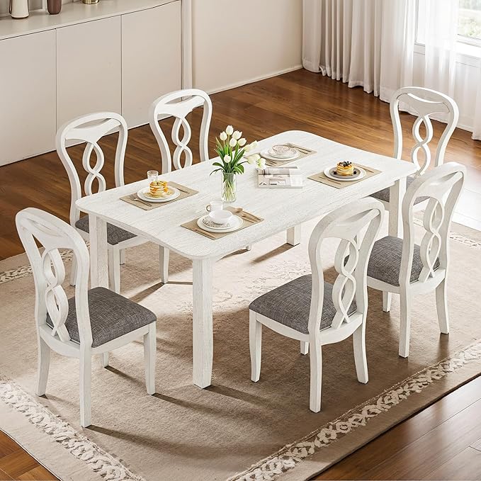 Solid Wood Dining Chair Set of 4, Kitchen Dining Room Chair with Upholstered Cushion & Wooden Legs, Modern Wood Side Chairs for for Kitchen, Washed Gray