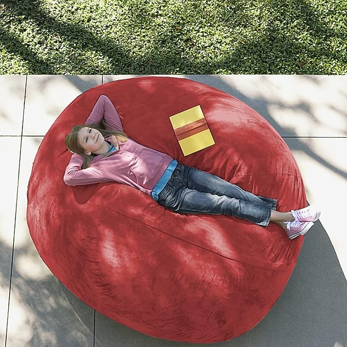 Giant Fur Bean Bag Chair Cover for Kids Adults, (No Filler) Living Room Furniture Big Round Soft Fluffy Faux Fur Beanbag Lazy Sofa Bed Cover (Red, 7FT)
