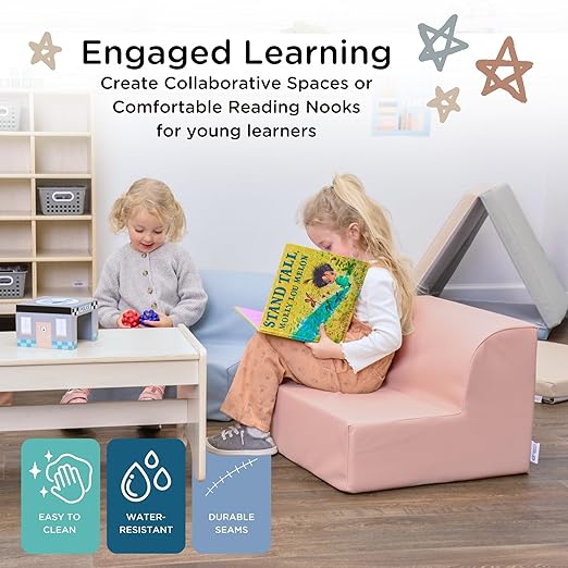 Children's Factory Library Lounger, Flexible Seating Classroom Furniture, Comfy Kids Chairs, Clay, Single Lounger