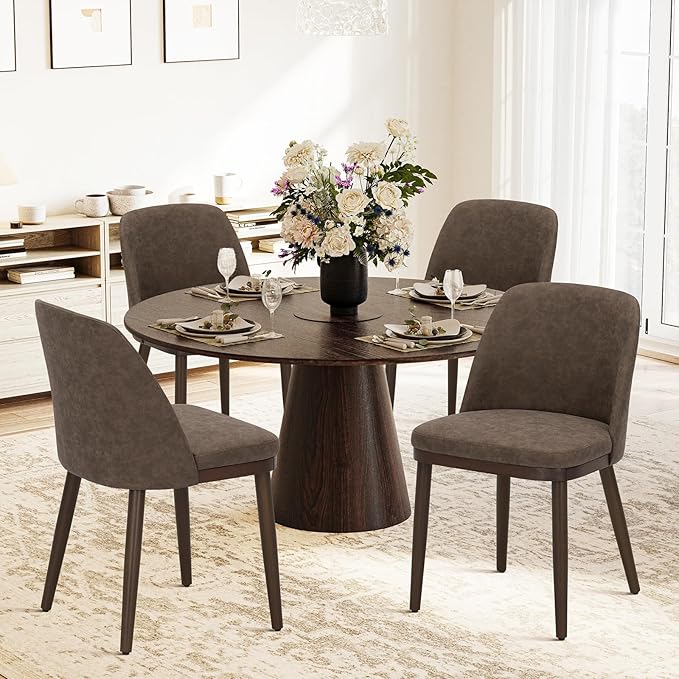 COLAMY Upholstered Dining Chairs Set of 4, Modern Kitchen Chairs with Back, Leather Side Dining Room Chairs with Wood Legs for Kitchen Dining Room Restaurant, Dark Brown