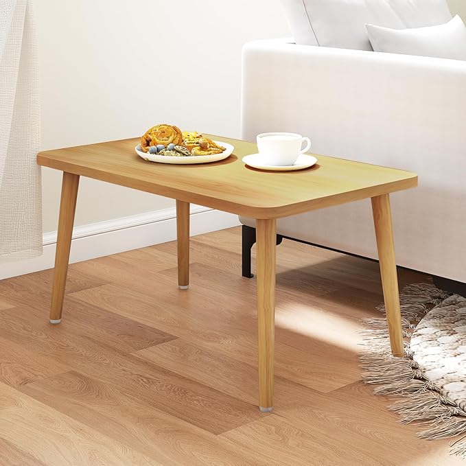 Square Coffee Table Low Table with 4 Solid Wood Sturdy Legs, Floor Table Desk for Sitting on The Floor, Storage and Living Room Furniture (Natural)
