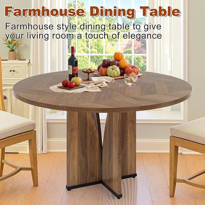 Round Dining Table for 4, 39 Inch Small Dinner Table Farmhouse Wooden Circle Kitchen Tables with Cross Base for Dining Room, Kitchen, Living Room, Brown