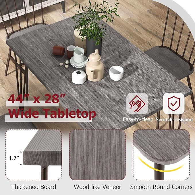 Tangkula Dining Table Set for 4, Kitchen Table and Chairs Set of 4 w/Metal Frame, 360° Swivel Feet, Space-Saving Dinette Table Set for Living Room, Restaurant, Breakfast Nook (Grey Oak)