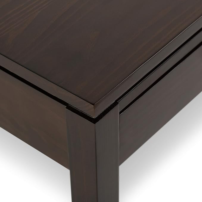 SIMPLIHOME Cosmopolitan Coffee Table - 42 inch Wide Solid Wood Contemporary Rectangle Cocktail Table in Mahogany Brown, Stylish Living Room Table with 2 Drawers and Square Brushed Nickel Knobs