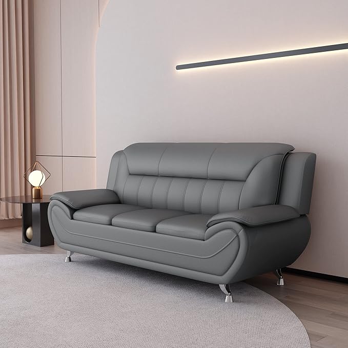 Container Furniture Direct Michael Modern Faux Leather Upholstered Stainless Steel Legs Living Room, Chair, Loveseat, Sofa, Red