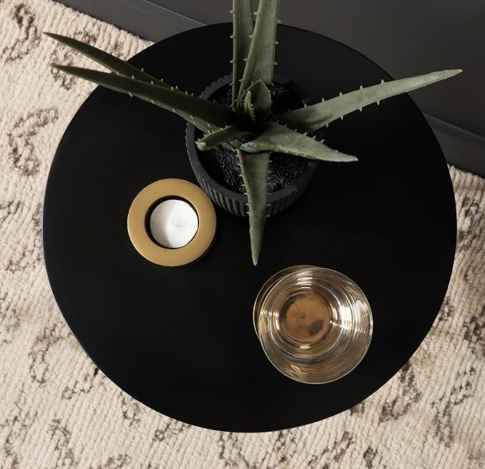 Kate and Laurel Decklyn Decorative Glam Round Side Table, 14 x 14 x 24, Black and Gold, Modern Circle Living Room Table with Pull Drawer for Useful Storage