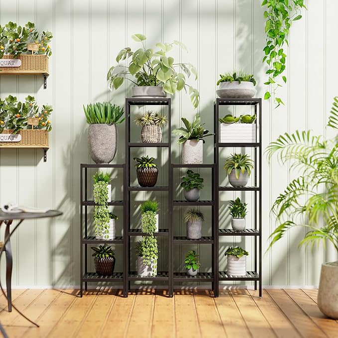 SMIBUY Bathroom Storage Shelf, 4-Tier Bamboo Rack Organizer, Multifunctional Shelving Unit for Living Room Bedroom Kitchen (Black)