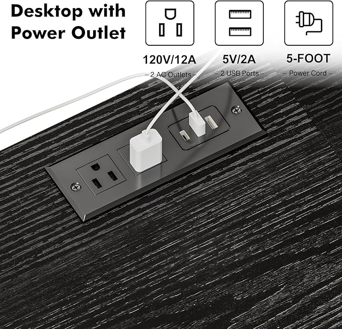 YGEOMER Black TV Stand Entertainment Center for 55 Inch TVs, with Charging Station and Lights Open Storage Shelves, TV Media Console, Open Storage Shelf with Sound Rack for Living Room, Bedroom