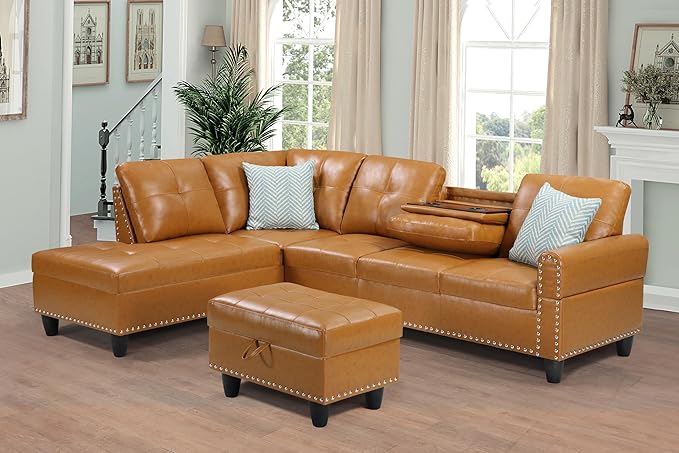 Halibur Sectional Sofa or Couch with Ottoman for Living Room, Apartment, Bedroom, Office