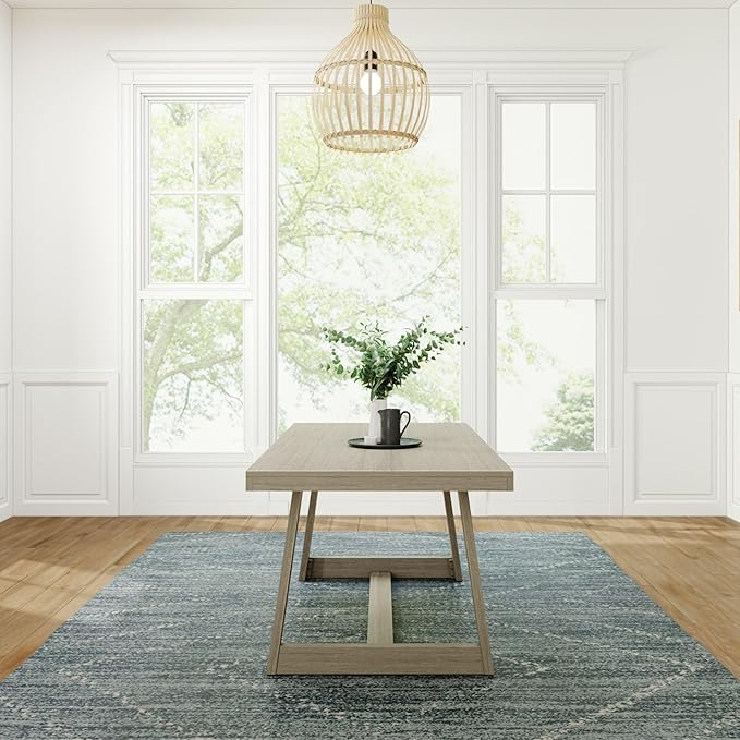 Plank+Beam 72 Inch Farmhouse Dining Table, Solid Wood Rustic Kitchen Table, Large Wooden Rectangular Dinner Table for Dining Room, Home Office, Living Room Furniture, Easy Assembly, Seashell Wirebrush