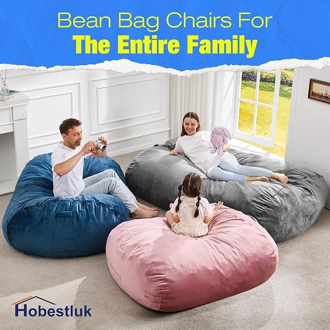 Hobestluk 3FT Bean Bag Chair Large Beanbag with Removable Cover Adult Bean Bag Chair with Portable Handle Desgin for Living Room Bedroom (Grey, 3FT)