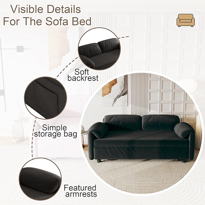 ERYE 3 in 1 Loveseat Sofa Convertible Sleeper Sofabed,Functional Recliner Daybed Love Seat Sofa&Couch W/Pull Out Couch Bed, Reclining Backrest and Pillows Armrests for Office Apartment RV Living Room