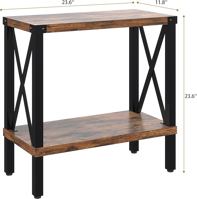 Narrow End Table, Large Sofa Side Table, Farmhouse Nightstand with Storage Shelve, Slim Bedside Table for Living, Room Bedroom, Lounge Rustic Brown MLBZ17R