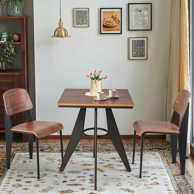 LOKKHAN Dining Chairs, Vintage Wood Metal Home Kitchen Breakfast Cafe Chairs, Backrest Stool, Study Chair, Modern Commercial Conference Restaurant Chairs, Walnut Seat-2-Pcs Set